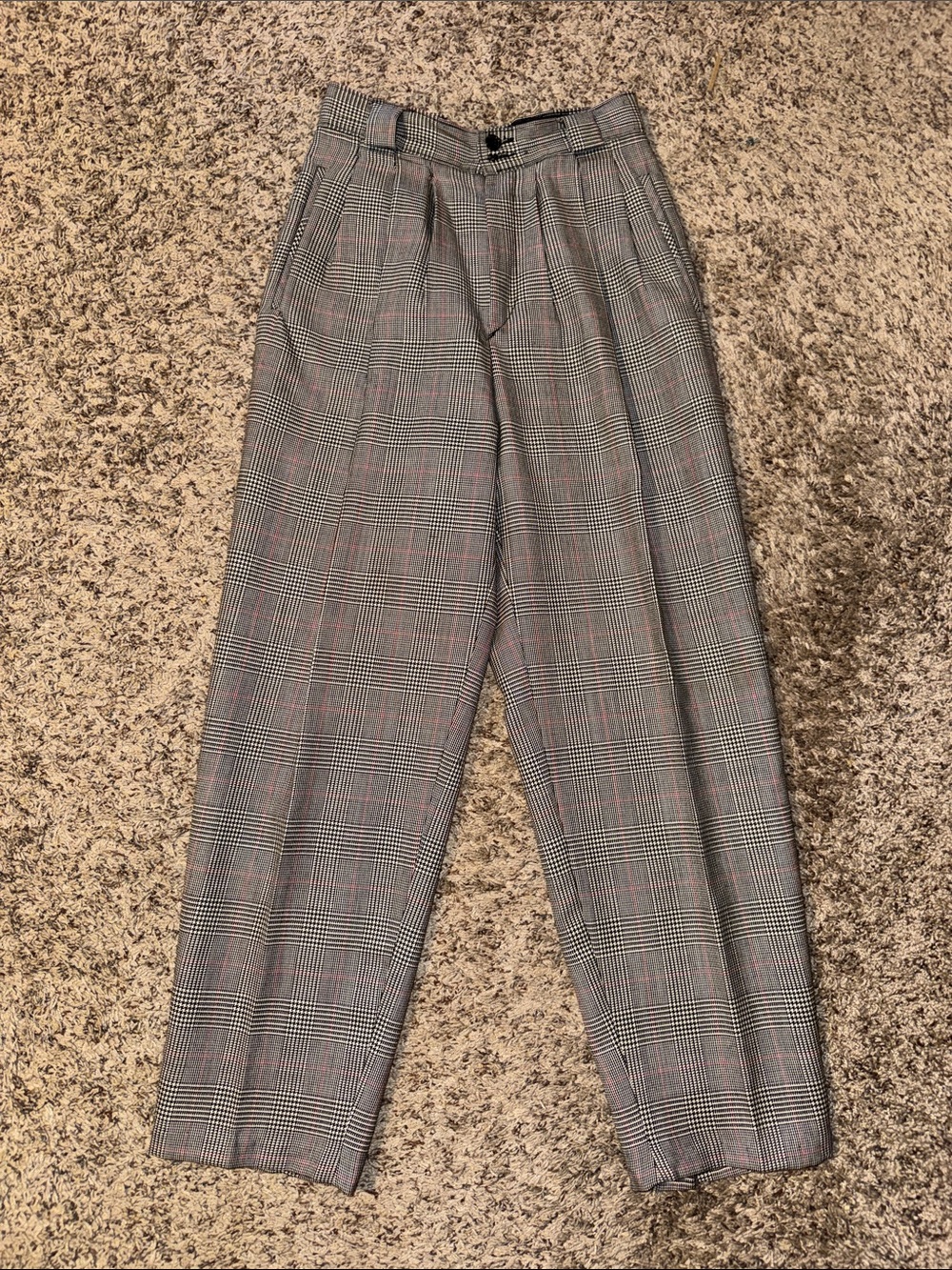 Giorgio Sant Angelo Checked Plaid 100% wool High-Waist Tailored Trousers